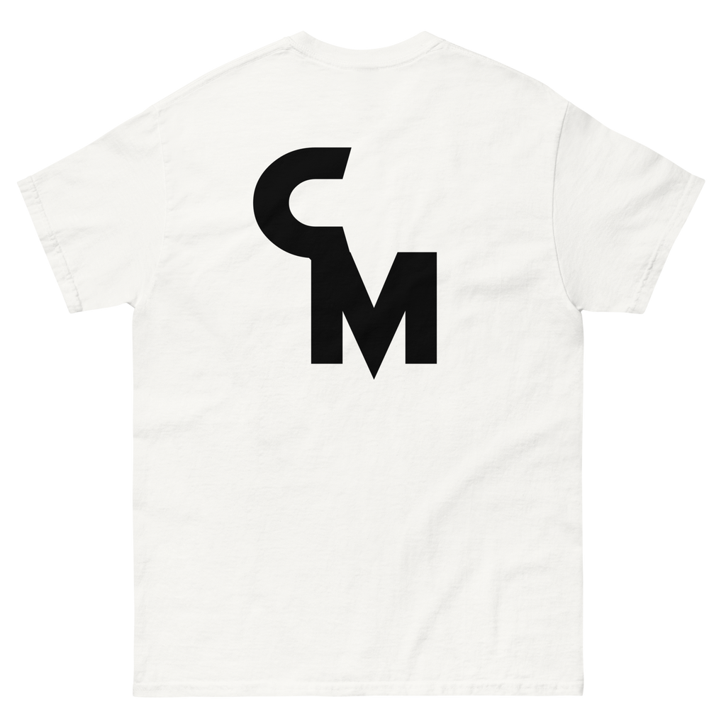 CM logo white tee