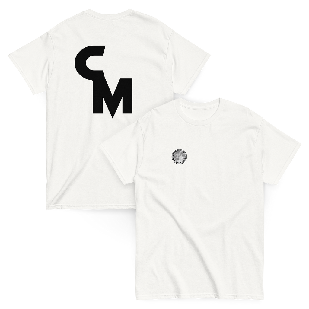 CM logo white tee